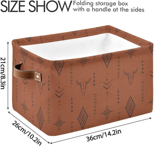 Closet 1 Pack Western Bull Boho Rectangle Storage Basket Collapsible Storage Bin for Nursery Books Waterproof Baskets