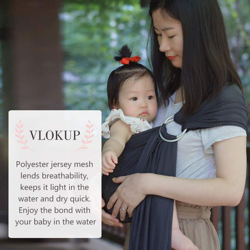Baby Water Ring Sling Carrier, Lightweight Breathable Mesh Wrap for Infant, Newborn, Kids, Grey