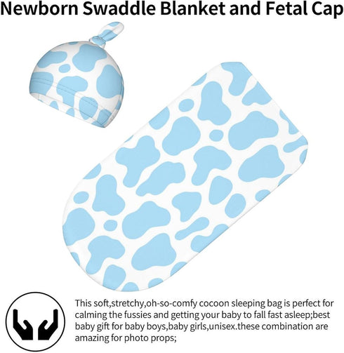 Pink Cow Print Newborn Baby Swaddle Blanket - With Beanie Hat Baby Receiving Blanket Wraps Gifts For Boys Girls Infant
