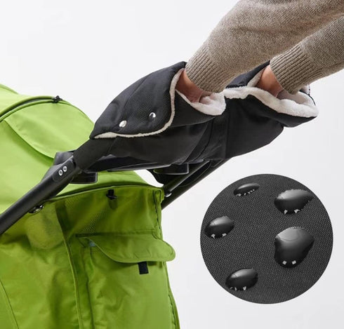Stroller Fleece Hand Muff Winter Anti-Freeze Gloves with Phone Holder for Pushchair Pram