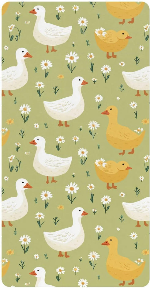 miaozhen Cotton Baby Crib Sheets Soft Comfy Cute Cartoon Garden Gooses Green Crib