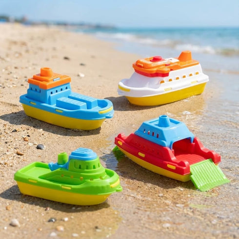 Toyland Pack 4 3 of Floating Boats - Cargo Ship, Cruise Liner, Fishing Boat & Container Ship - Bathtub, Pool, and Water
