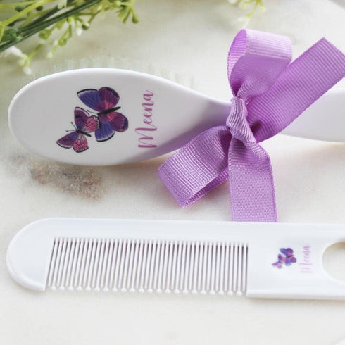 Set Set Personalized Baby Purple Butterfly Gift - Baby Brush & Comb - Toddler Girl Gifts - ECO Friendly Inks