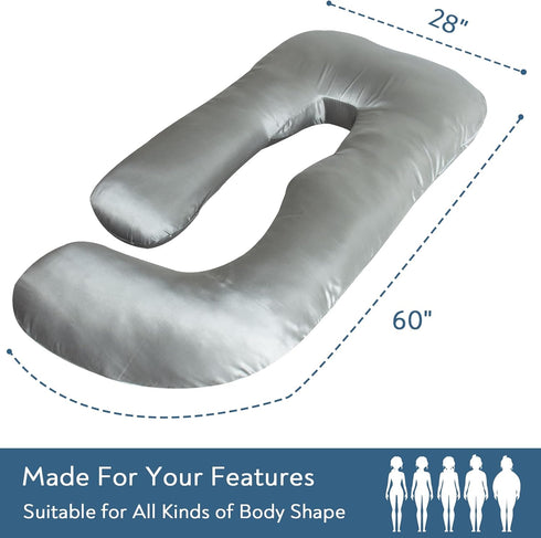 Magik & Kover Silky Satin Pregnancy Pillows for Sleeping, Cooling Pregnancy Pillow, U Shaped Full Body Maternity Pillow