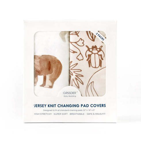 GRSSDER Stretchy Ultra Soft Jersey Knit Changing Pad Cover Set - 2 Pack, Safe and Snug for 32"/34" x 16" Pads