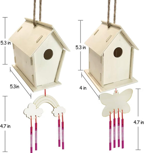 Crafts for Kids Ages 4-8 - 4 Pack DIY Bird House Wind Chime Kit for Building and Painting Birdhouses