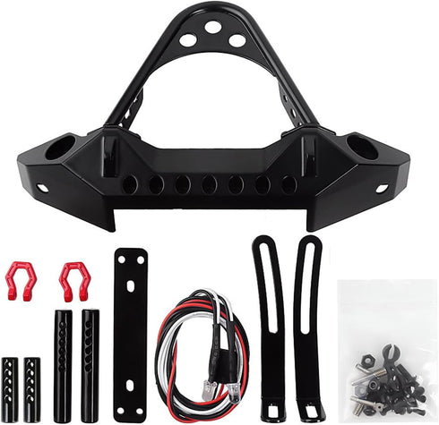 INJORA RC Front Bumper Metal with LED Light for 1:10 RC Crawler TRX-4 Axial SCX10 SCX10 II 90046 SCX10 III AXI03007