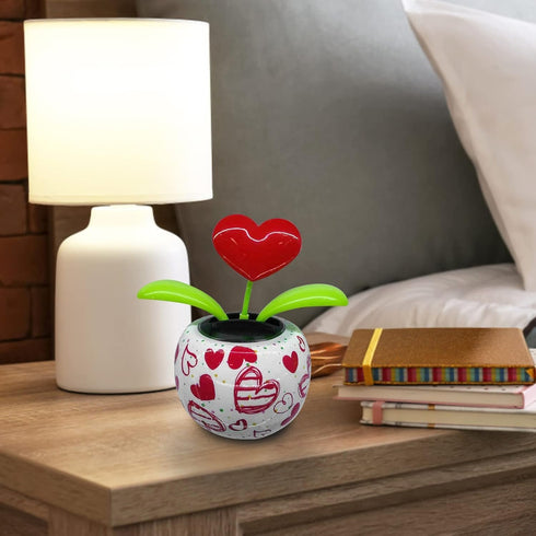 Red Solar Powered Dancing Figurines Toy - Solar Dance Flower, Heart Swing Dancing Flower in Pots, Dashboard Decoration
