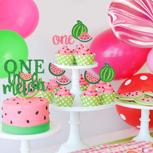 Watermelon First Birthday Party Supplies, One in a Melon Banner, Cake Topper, Balloon Garland Arch for Girl