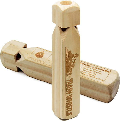 Wooden Train Whistle (2 Pack), 4 Tone Educational Toy Gift with Blast Chart for Kids