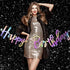 Tatuo Iridescent Happy Birthday Banner Sign, Changeable Garland Bunting Decoration, Silver Party Favor Supplies