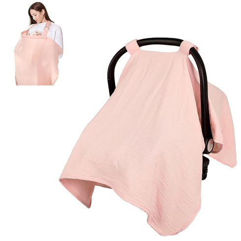 Summer Muslin Infant Car Seat Cover, Breathable Carseat Cover for Baby Girls,