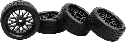 4PCS 12mm Hub Wheels for 1:10 RC Drift Cars, 62mm Hard Plastic On Road Racing Tires (Black)