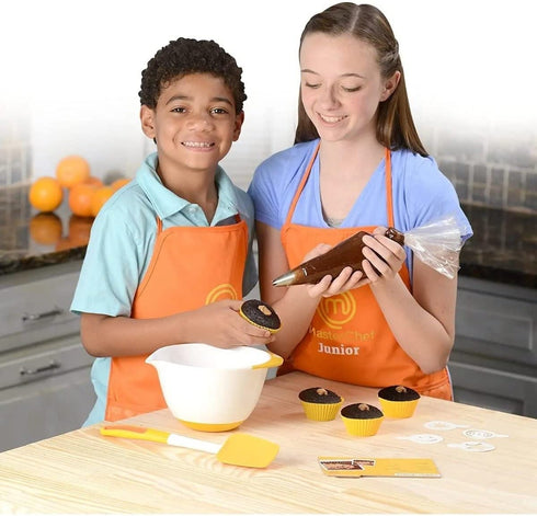 MasterChef Junior Baking Kitchen Set for Kids - 7 Pc. Kit Includes Real Cooking Tools for Kids, Mixing Bowl, Rolling Pin, Cups, Recipes, Birthday Summer Gift Party- Ages 6+, Make Homemade Treats