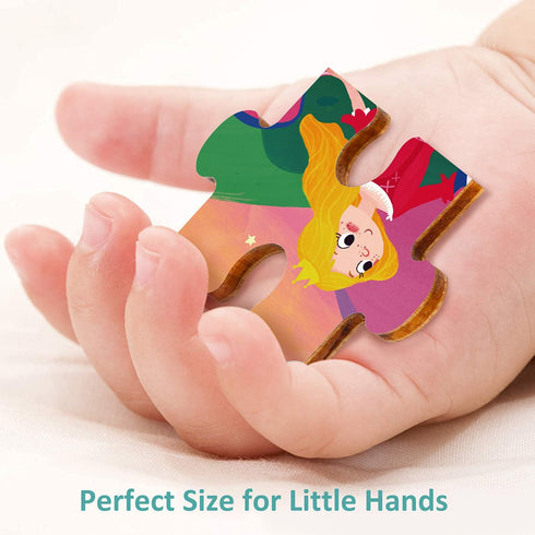 24 Piece Wooden Jigsaw Puzzles for Kids Ages 3-5, Unique Shape Fairy Princess Puzzle for Toddlers with Tray