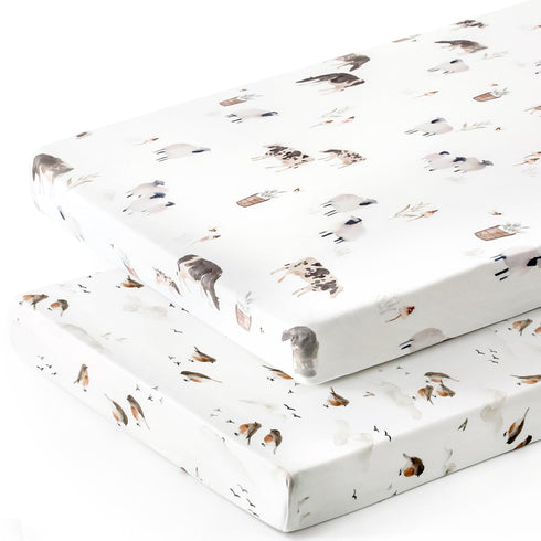 Pack n Play Sheets FItted 2 Pack, Stretchy Ultra Soft Jersey Knit Pack and Play Sheets, Universal Fitted Portable/Mini Crib Mattresses Snug and Safe, Stylish Pattern for Boy and Girl by GRSSDER