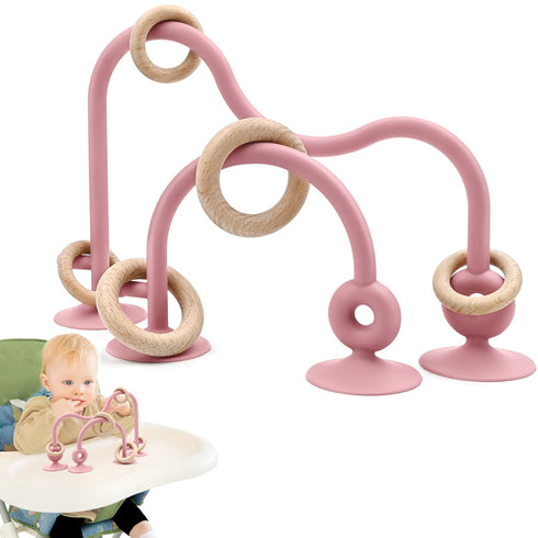 Baby Sensory Teething Chew High Chair Suction Toys, Food Grade Silicone Teether with Oak Loop for Infants
