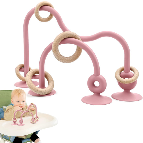 Baby Sensory Teething Chew High Chair Suction Toys, Food Grade Silicone Teether with Oak Loop for Infants