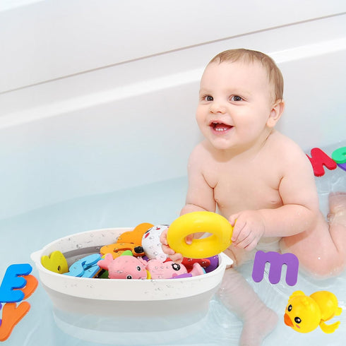 Bath Toy Storage Organizer, Foldable Bath Toy Holder for Bathtub, Removable Base, Bathroom Toy Storage Bin for Kids