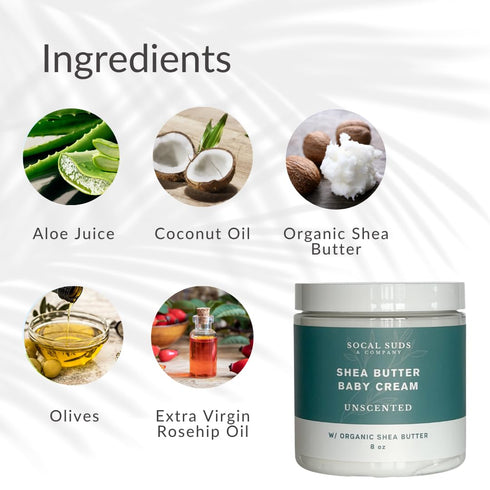 8oz SoCal Suds & Company - Organic Baby Face & Body Cream - Natural Moisturizer with Shea Butter, Coconut Oil & Aloe