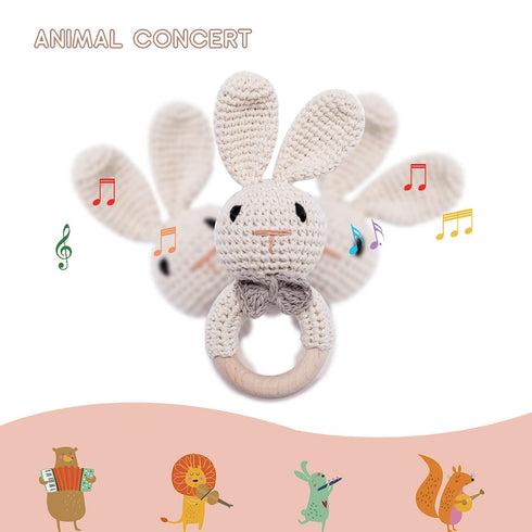 Youuys Wooden Baby Rattle Toys - Easter Bunny Rattle for Baby, Natural Wood Shaker Rattle for Newborn Gifts (Bunny)