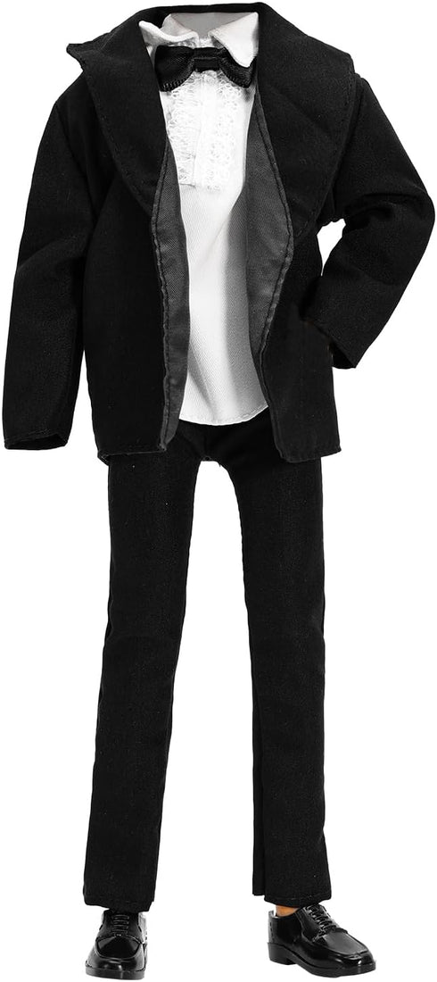 BARWA 3pc Doll Clothes Black Tuxedo Suit with Tie, White Shirt, Pants, Jacket for 12 inch Boy Doll