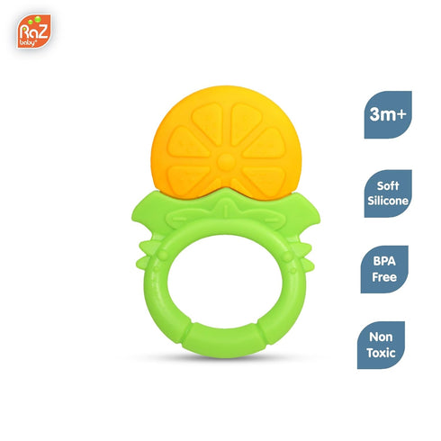 RaZbaby Fruitique Infant & Baby Massager & Teether Toy 3-Pack, Non-Toxic BPA-Free Silicone, Hands-Free & Easy to Hold
