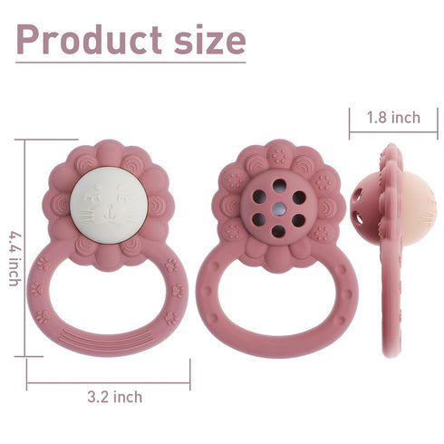 Rattle Teether - Lion Shape Montessori Baby Sensory Teething Toy, Food Grade Silicone BPA Free for Newborns (Shifting