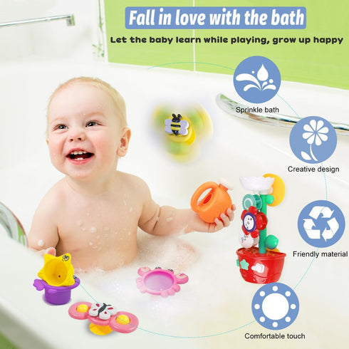 Baby Girl Bath Toys for Kids Ages 1-3 - Water Table Suction Spinning Tub Toys with Stacking Cups for Infants