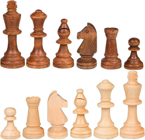 2 in 1 Wood Chess Pieces + Checker Pieces Without Board (3.5 inches)