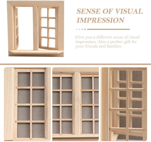Wooden Window for Dollhouse, Miniature Window Frame, 1:12 Dollhouse Wooden Doors for Craft Decoration