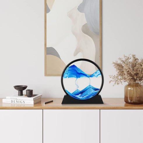 Herecanli 3D 3D 7 Moving Sand Art Picture - Quicksand Painting Decor - Round Glass Deep Sea Sandscape - Relaxing