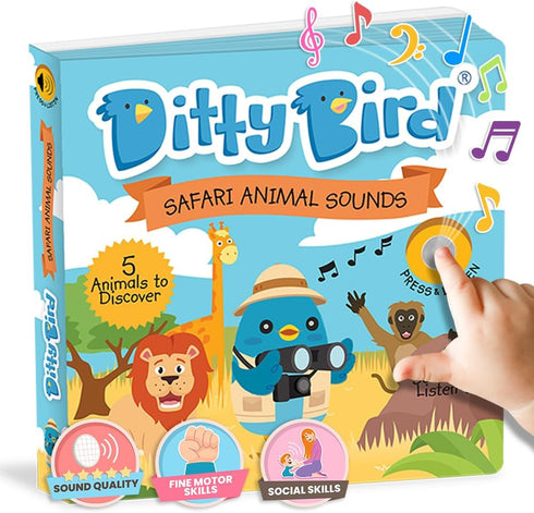 Ditty Bird Safari Book for Toddlers: Interactive Animal Sound Book, 1-3 Years, Sensory Musical Board Books