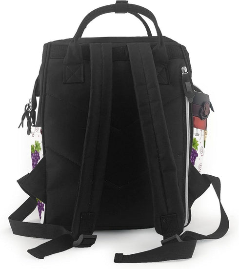 Qewfoju Backpack Backpack Wine Bottles And Grapes Print Diaper Bag Large Capacity Diaper Baby Changing Bags