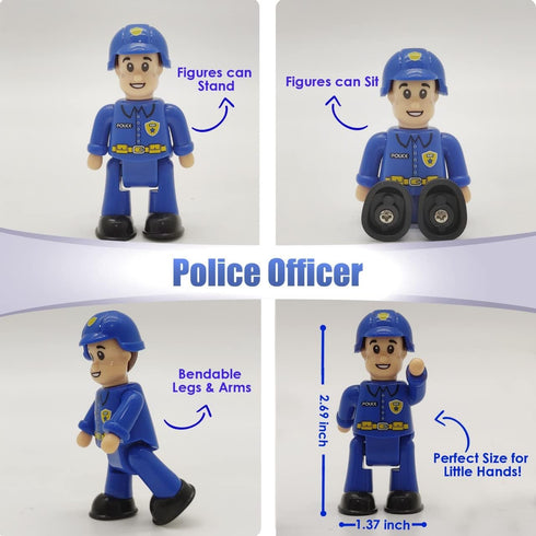 FUNERICA Toy Police Officer Set - 3 Pcs Detailed Little People Police Action Figures for Toddlers and Kids