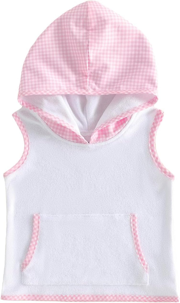 WNGECAT Baby Boys Girls Hooded Bath Towels Beach Cover Up Plaid Sleeveless Bathrobe