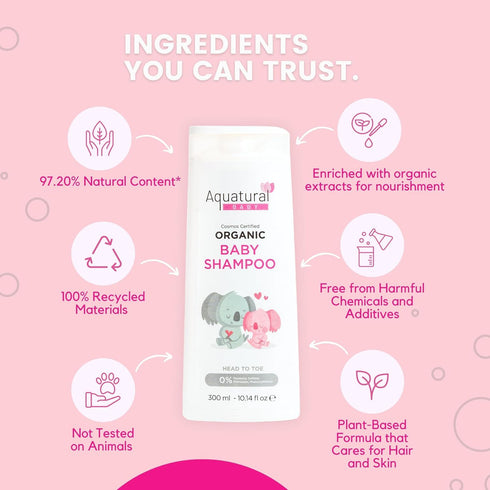 10.14 Oz Organic Baby Shampoo, Plant-Based, Vegan & Gentle, Moisturizing, Baby Essentials for Newborn and Toddler