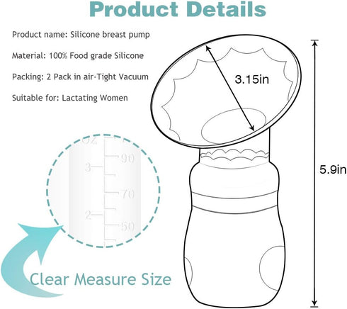 Wanateber 2 Pack 100% Silicone Manual Breast Pump with Protective Lid, Food Grade Silicone, Whole Shaped Technology