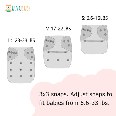 6 Pack 12 ALVA Cloth Diaper with Inserts One Size Adjustable Washable Reusable Diaper Cover for Baby Girls and Boys
