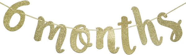 6 Months Banner Sign for 1/2 Birthday, Cursive Bunting Decorations for Baby Shower Birthday Party Decor Gold Glitter