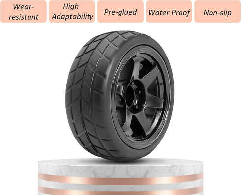 RC Station RC Drift Wheels and Tires Tyres 1/10 1/16 RC Wheels Preglued 4PCS 12mm Hex RC Wheels and Tires Tyres OD 2.58" with Foam Inserts for Traxxas Tamiya Kyosho HPI for 1/14 1/18 RC Off On Road