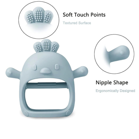 PandaEar 2 Pack Silicone Baby Teething Toys, Baby Hand Teether Mitten for Sucking Needs, White/Blue
