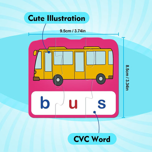 CVC Puzzle Cards for Kids, Phonics Games, Speech Therapy Toys for Toddlers, 3 Alphabet Letter Word Puzzles