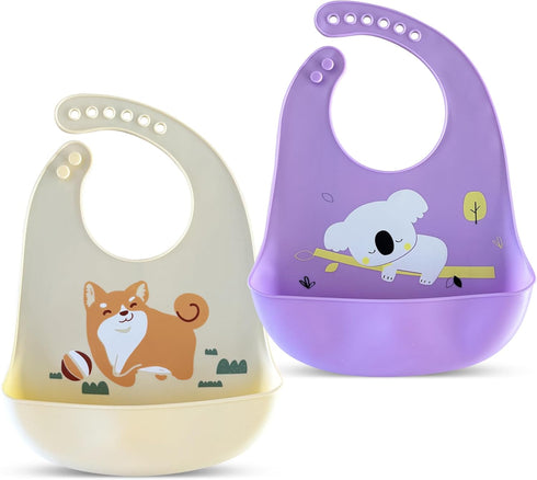 Happy Snails Silicone Baby Feeding Bibs Waterproof, BPA-Free, Soft & Adjustable with Crumb Catcher