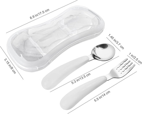 VANRA 2 Pieces Toddler Fork and Spoon Set with Travel Case 18/8 Stainless Steel Toddler Utensils Kids Silverware Children Flatware Child Cutlery Set for School Lunch Box (White) by VANRA