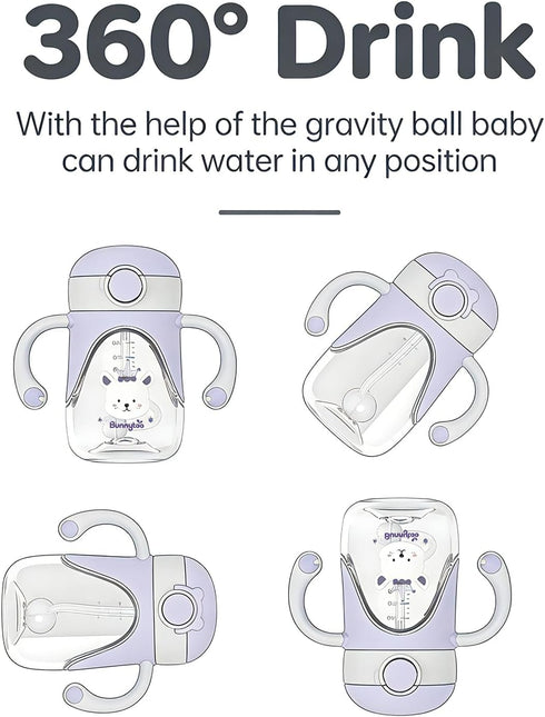 6-12 8oz 1+ Bunnytoo Baby Sippy Cup with Weighted Straw for Infants Months, Toddler Drinking with Handles, BPA-Free