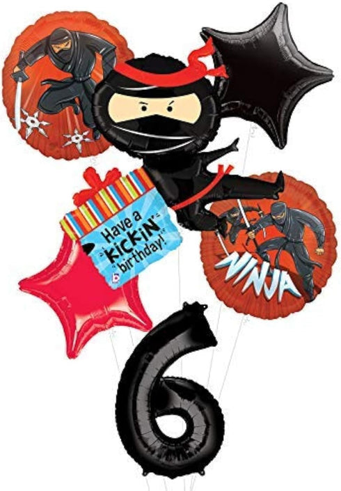 Ninja Birthday Party Supplies - Happy Kickin 6th Birthday Balloon Bouquet Decorations