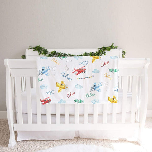 Lovable Gift Co Airplane Personalized Baby Receiving Swaddle Blanket