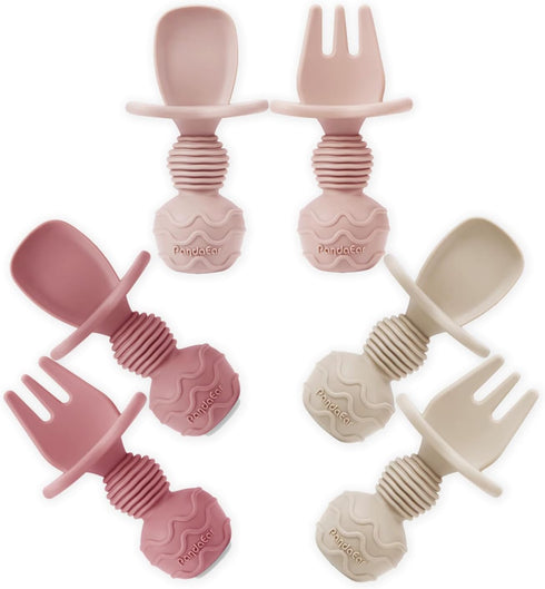 PandaEar 6 Pack Silicone Baby Feeding Set, Anti-Choke Self Feeding Utensils for Baby Led Weaning