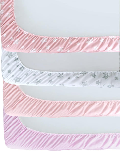 4 Pack, Set, Crib Sheets for Girls Fitted Crib Sheets for Standard Size Crib and Toddler Mattresses, Soft